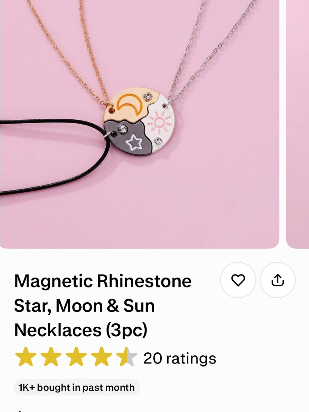 Magnetic Rhinestone Star, Moon & Sun Necklace Set - Pink, Gold, Silver, Black